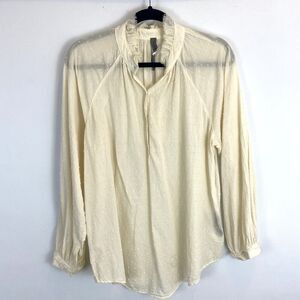 Raquel Allegra Blouse Women’s 2 Beige Long Sleeve Swiss‎ Dot Cottagecore Prarie